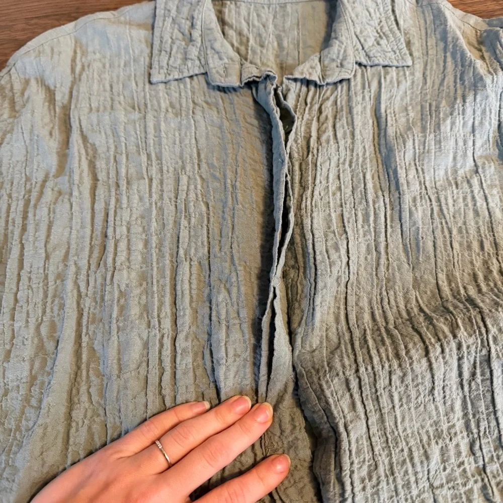 Abercrombie & Fitch Sage Green Crinkled Shirt Mini Dress - Picture 8 of 16